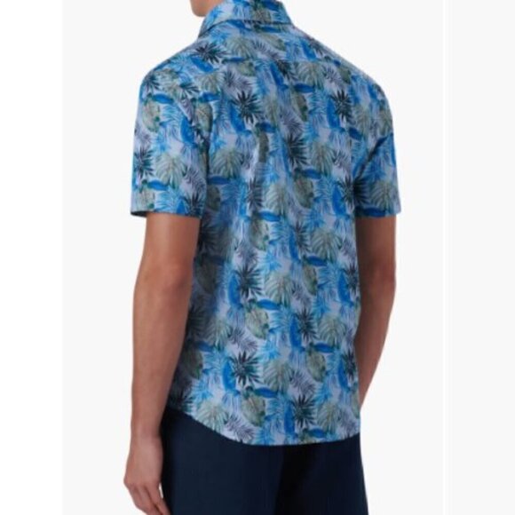 Bugatchi Shaped Fit Print Stretch Cotton Short Sleeve Button-Up Shirt Large NWT - Picture 3 of 9
